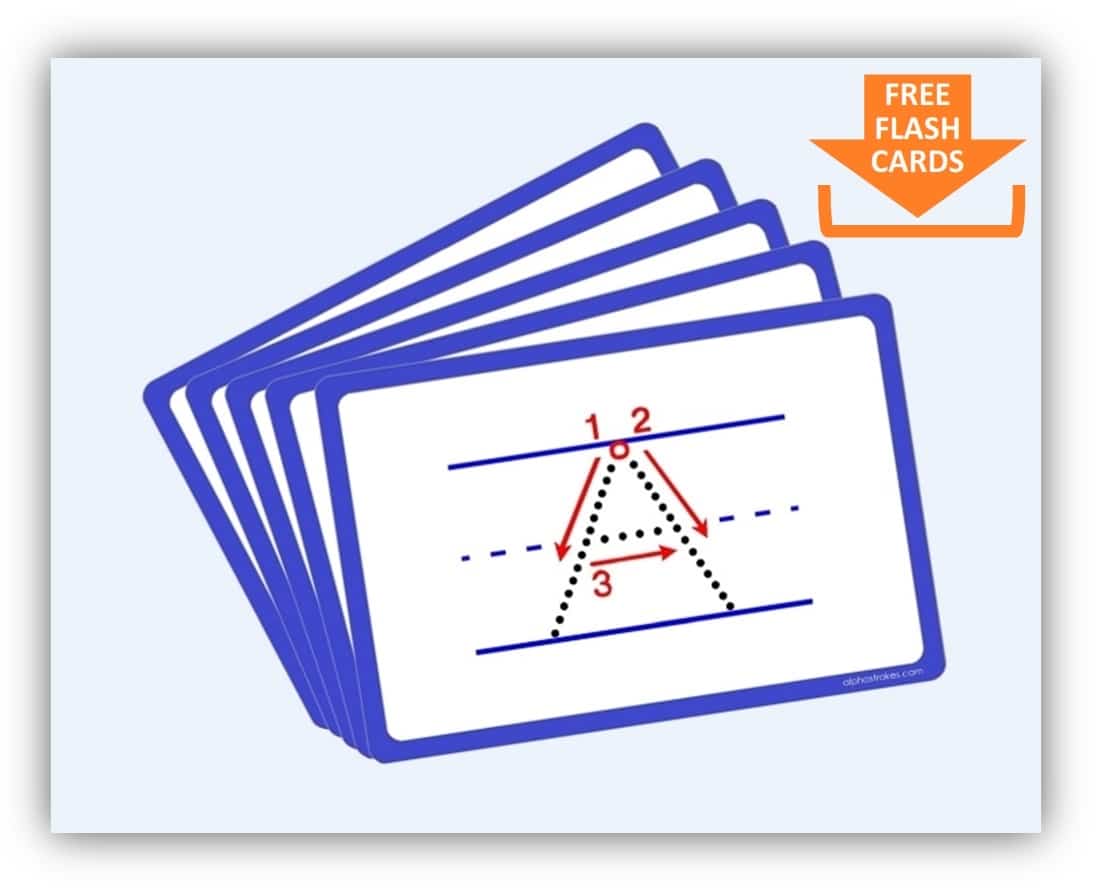 Alphastrokes free flashcards showing alphabet stroke order
